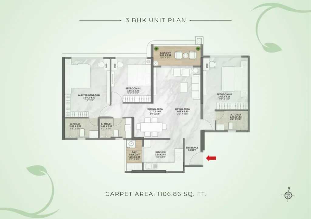 3 BHK Unit Plan